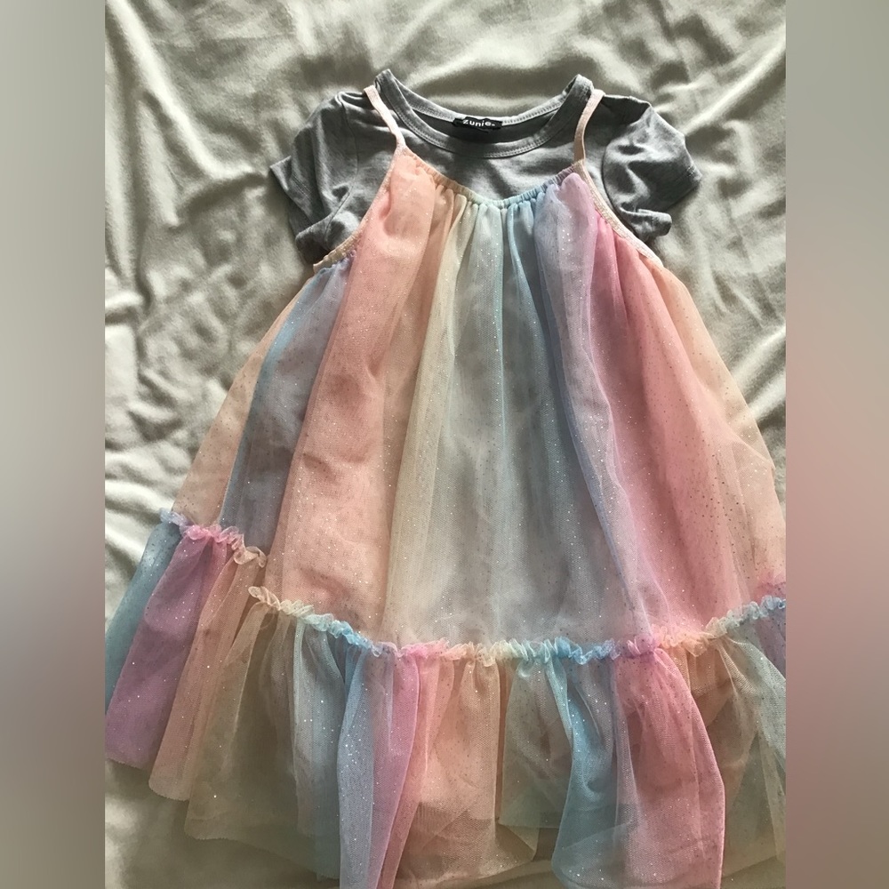 Zunie Rainbow tulle dress with attached t-shirt